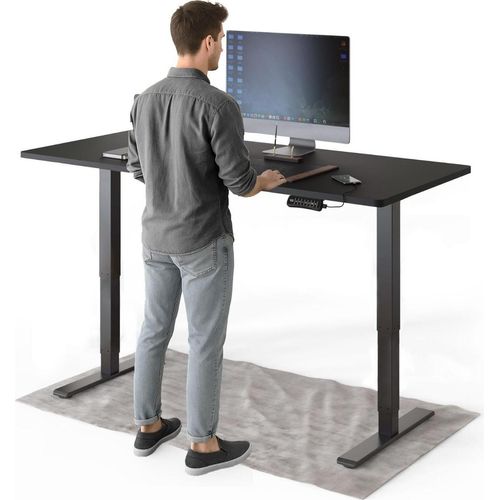 DESKSPACE PRO Plus Elektrisch Höhenverstellbarer Schreibtisch, 160x80 cm Stehpult mit Memory-Funktion, Schwarze Tischplatte, Schwarzes Gestell Image