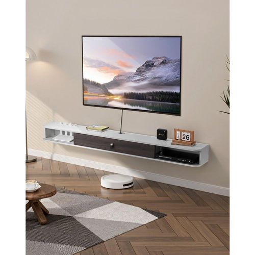 TV Schrank Wandmontage mit Kabelloch - Hängender Fernsehschrank Weiß 180cm