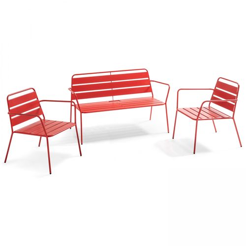 Gartenmöbel aus pulverbeschichtetem Stahl, 4 Plätze Rot - Oviala Palavas