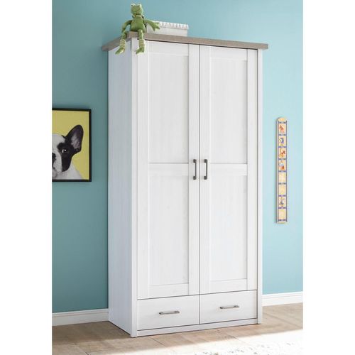 Babykleiderschrank Luca / Corner , Weiß, Eiche , Holzwerkstoff , 7 Fächer , 2 Schubladen , 106 cm , Babymöbel, Babykleiderschrank