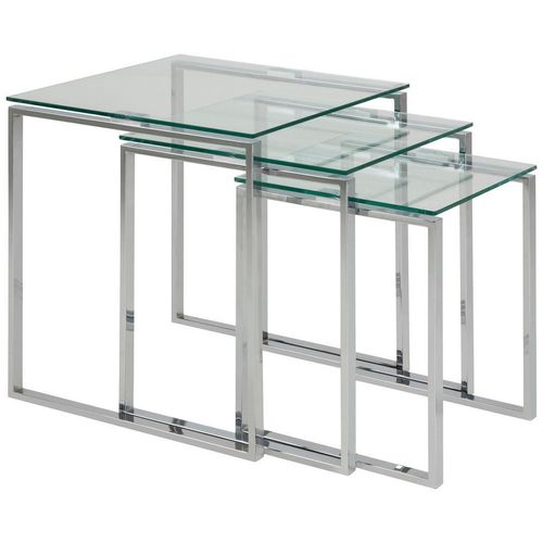 Beistelltischset Katrine , Klar, Chrom , Glas , 3-teilig , quadratisch , eckig, Kufe , 36-50x45-55x36-50 cm , Wohnzimmer, Wohnzimmertische, Satztische