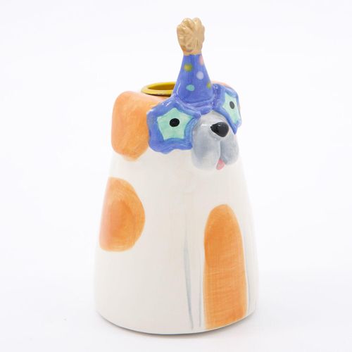 Mehrfarbiger Kerzenhalter in Geburtstagshundform 15x8cm