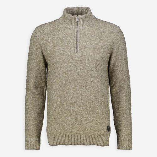Beige-weißer Pullover mit Reißverschluss