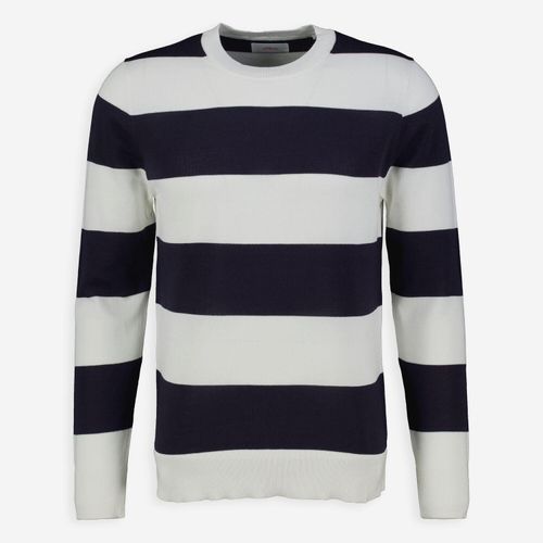 Weiß-dunkelblauer Pullover mit Streifenmuster