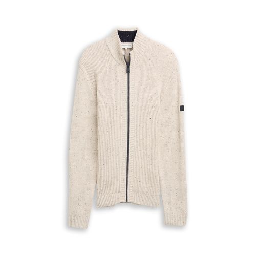 TOM TAILOR Herren Strickjacke mit Strukturmix, weiß, Meliert, Gr. XXL