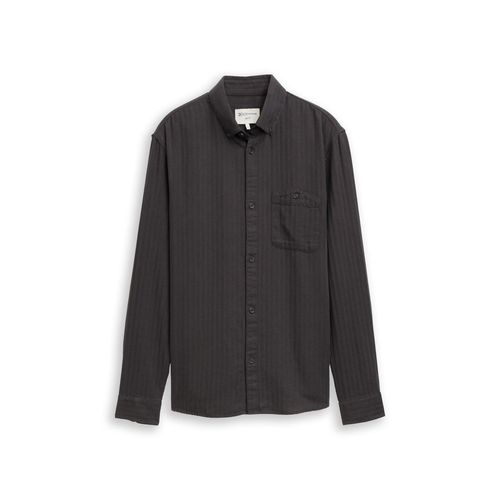 TOM TAILOR DENIM Herren Basic Fit Hemd mit Brusttasche, schwarz, Fischgrät, Gr. S