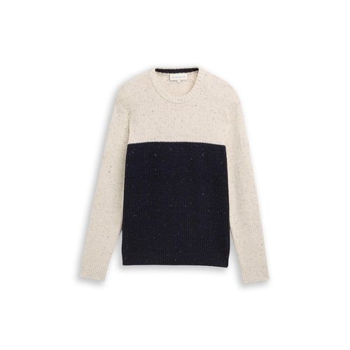 TOM TAILOR Herren Strickpullover mit Strukturmix, weiß, Colour Blocking, Gr. XXXL