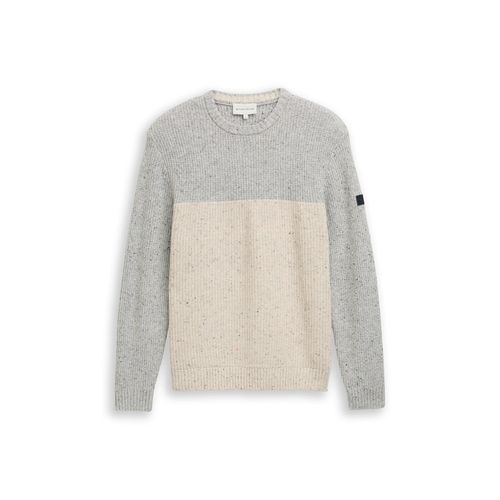 TOM TAILOR Herren Strickpullover mit Strukturmix, weiß, Colour Blocking, Gr. XXL