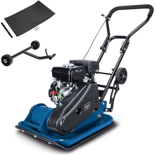 Scheppach Rüttelplatte HP2300S | 5,6 PS Benzinmotor | 13 kN Verdichtungsdruck | 540 x 420 mm Plattengröße | inkl. Fahrvorrichtung und Gummimatte