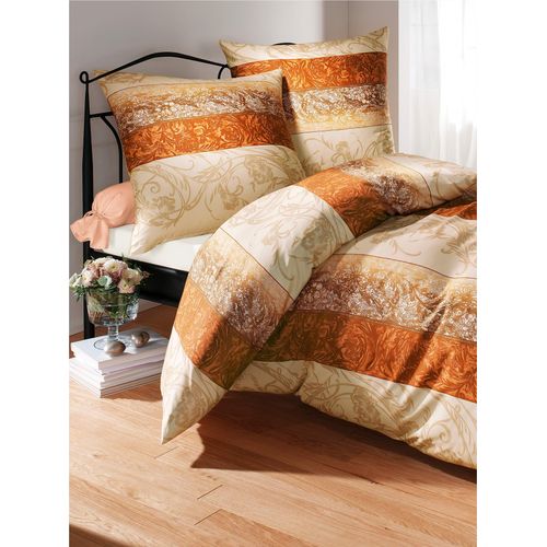 Bettwäsche IRISETTE Gr. 2, orange (terra, natur), B/L: 155cm x 200cm, Seersucker, B/L: 80cm x 80cm, 2 Stk., Seersucker, 100% Baumwolle, Bettwäsche