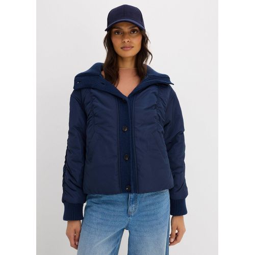 bonprix Wattierte Jacke mit Strickbündchen, blau, Gr.36, Wattierte Jacke mit Strickbündchen und Raffungsdetails
