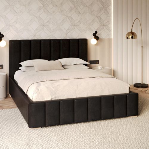 FDM Bett DENTON Trinity 180x200 cm Polsterbett mit Lattenrost mit Taschenfederkernmatratze MEDIC MAX aus Metall Bettkasten Stauraumbett Samt schwarz Image