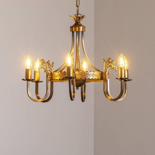 Kronleuchter Castle, hell patiniert, Ø 62 cm, Metall, 6-flg.