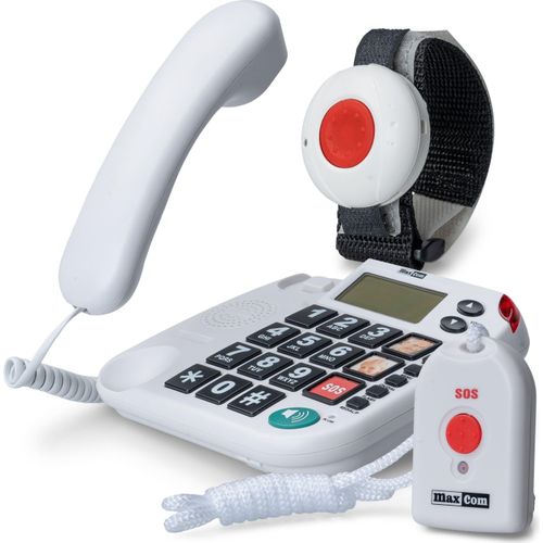 MaxCom KX481SOS: Hausnotruf Telefon mit Notrufarmband und Funk Notruf Sender; schnurgebundenes Festnetztelefon mit Notrufknopf, Notruf Armband und Notrufsender; Notruftelefon Senioren; Seniorentelefon