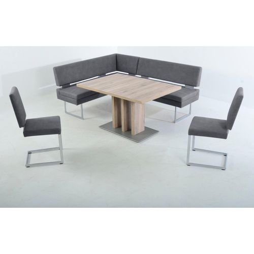 Essgruppe K+W KOMFORT & WOHNEN, blau (ocean 54,), B:158cm H:89cm T:199cm, Sitzmöbel-Sets, langer Schenkel links oder rechts, 2 Freischwinger, 1 Funktionstisch