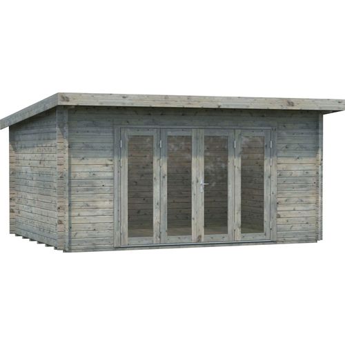Gartenhaus PALMAKO "Lea", grau, Fußboden im Gartenhaus, ohne Dacheindeckung, Massivholz, Gartenhäuser, Gartenhaus, 14,2 m², mit Fußboden im Gartenhaus