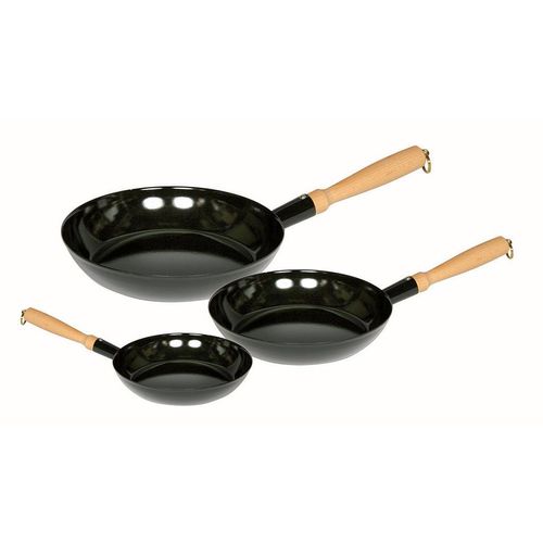 Riess Pfannenset , Schwarz , Holz, Metall , 3-teilig , rund , kratzfest, geschmacksneutral, energiesparend , Kochen, Pfannen, Pfannensets