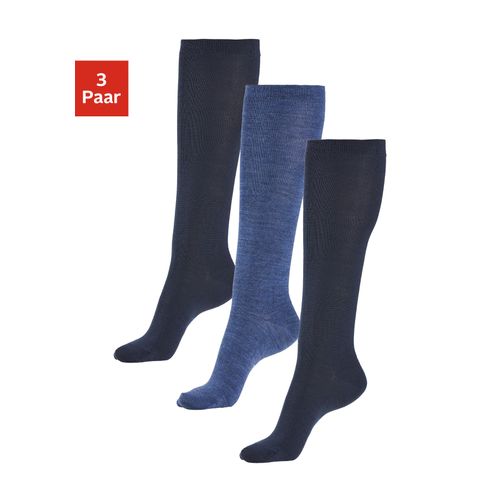 Kniestrümpfe BENCH., Damen, Gr. 39-42, blau (2x marine, 1x jeans), Elasthan, Polyamid, Wolle, unifarben, Socken Kniestrümpfe, Damenkniestrümpfe mit wärmender Wolle