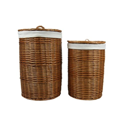 Lycce Wäschekorb - 47L oder 70L - rund aus Weide, Weidetonne, Deckel