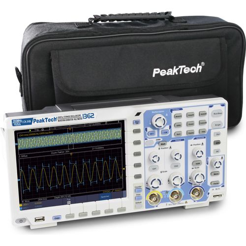 PeakTech P 1362 - 200 MHz / 2 CH 1 GS/s 8-Bit Touch- "All in one" Oszilloskop mit DMM & Generator