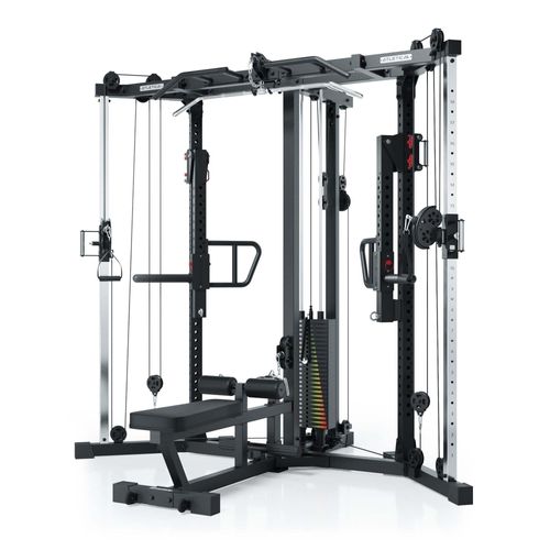 ATLETICA Xtria | Kabelzugstation | 206 cm Höhe | Cross-Over-Kabelzug mit Lat- und Ruderzug | 125kg Gewichtsblock | abnehmbare Hantelbank