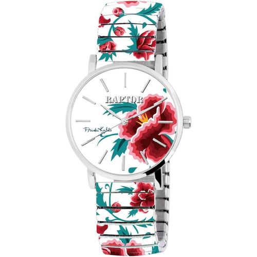 Raptor Damen Watch Frida Kahlo Edition mit Edelstahl-Zugband, Quarzwerk, kratzfestem Glas, Geschenkidee für Frauen inkl. Uhrenbox, 36 mm Gehäuse