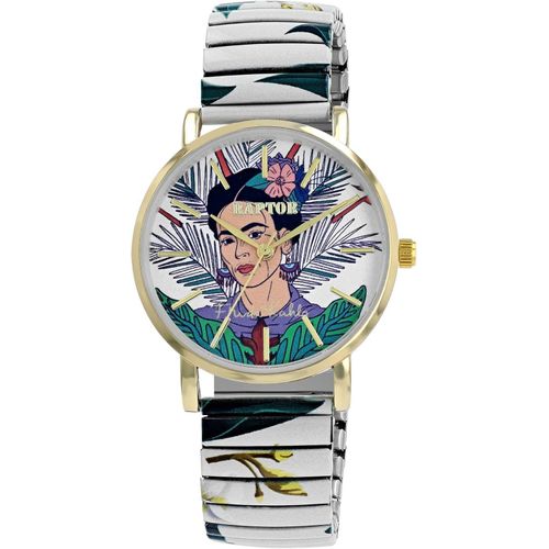 Raptor Damen Watch Frida Kahlo Edition mit Edelstahl-Zugband, Quarzwerk, kratzfestem Glas, Geschenkidee für Frauen inkl. Uhrenbox, 36 mm Gehäuse