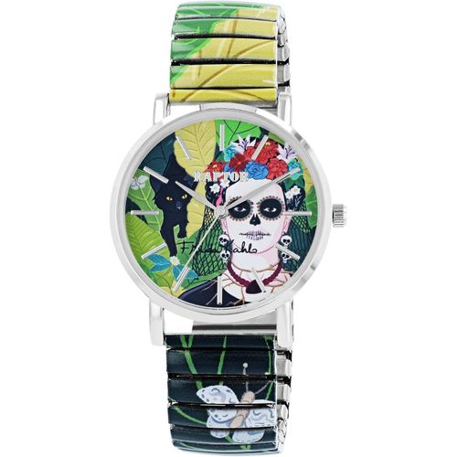 Raptor Damen Watch Frida Kahlo Edition mit Edelstahl-Zugband, Quarzwerk, kratzfestem Glas, Geschenkidee für Frauen inkl. Uhrenbox, 36 mm Gehäuse