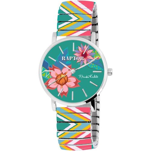 Raptor Damen Watch Frida Kahlo Edition mit Edelstahl-Zugband, Quarzwerk, kratzfestem Glas, Geschenkidee für Frauen inkl. Uhrenbox, 36 mm Gehäuse