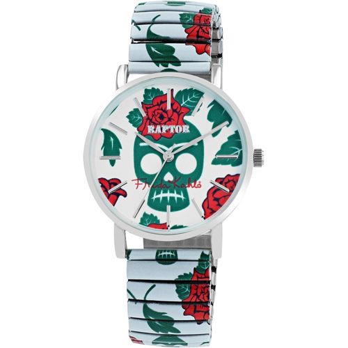 Raptor Damen Watch Frida Kahlo Edition mit Edelstahl-Zugband, Quarzwerk, kratzfestem Glas, Geschenkidee für Frauen inkl. Uhrenbox, 36 mm Gehäuse