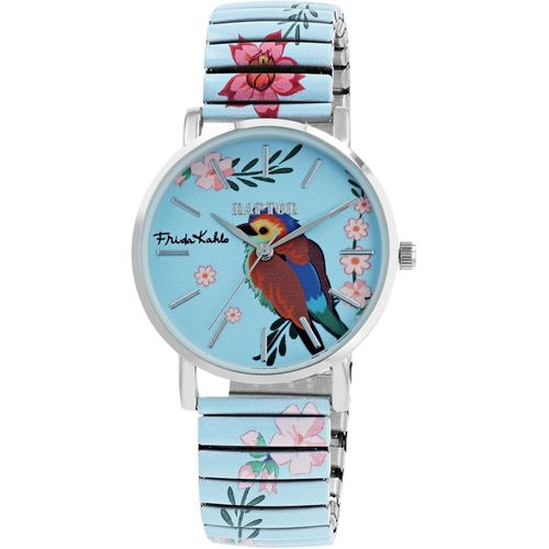Raptor Damen Watch Frida Kahlo Edition mit Edelstahl-Zugband, Quarzwerk, kratzfestem Glas, Geschenkidee für Frauen inkl. Uhrenbox, 36 mm Gehäuse