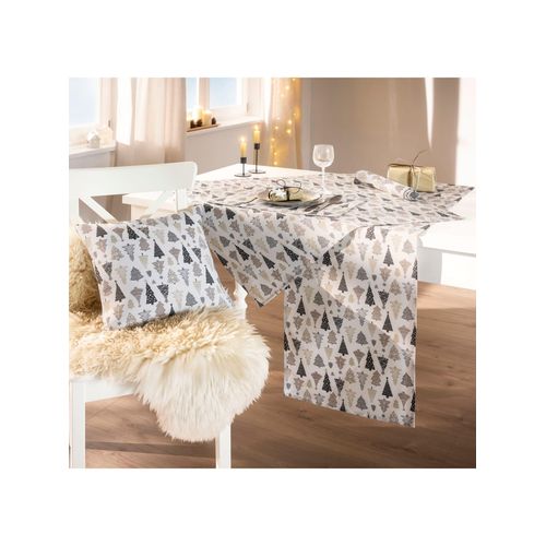 Mitteldecke Gr. 1, ecru, grau, bedruckt, B:80cm L:80cm, Tischdecken, Mitteldecke