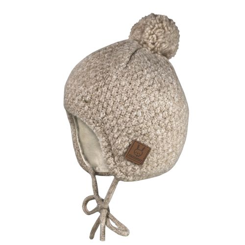 Bommelmütze MAXIMO, Jungen, Gr. 47, braun (braunmeliert), Strick, Materialmix, unifarben, Mützen, weiche Wollmischung, Bommel, Bindeband, gefüttert