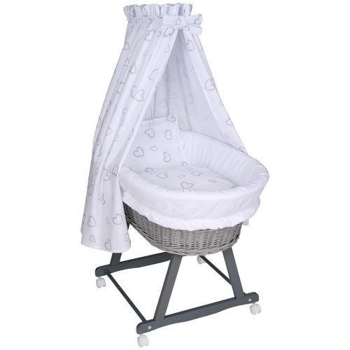 My Baby Lou Stubenwagen-Komplettset , Grau , Holz, Textil , 5-teilig , Kernbuche , Hartholz , Herz , Höhe ca. 4 cm , Füllung: Fleece , 60x73x91 cm , Made in EU , Babymöbel, Babybetten, Stubenwagen & Babywiegen, Stubenwagen