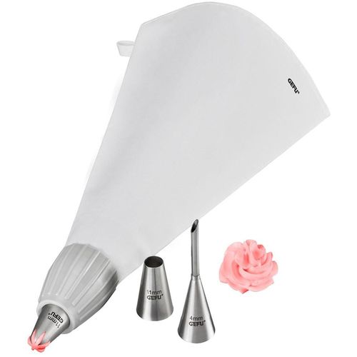 Spritzbeutel GEFU "DECORE SET", weiß, H:5cm L:20cm T:5cm, Baumwolle, Edelstahl 18/10, Kunststoff, Spritzbeutel, verzieren von Kuchen