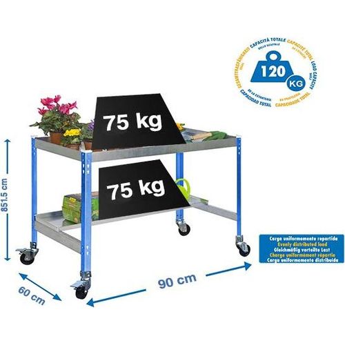 SIMONGARDEN DESK MOB Anzuchttisch. 900x600 BLAU/GALVA