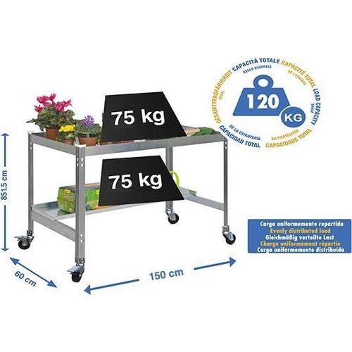 SIMONGARDEN DESK MOB Anzuchttisch. 1500x600 CINZA/GALVA
