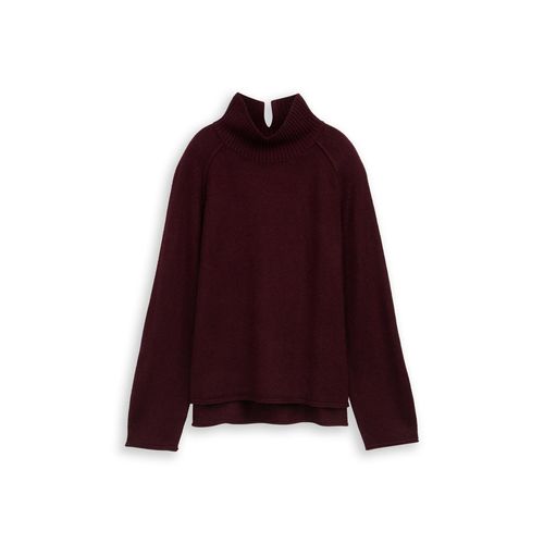 TOM TAILOR Damen Loose Fit Strickpullover mit Stehkragen, rot, Meliert, Gr. M