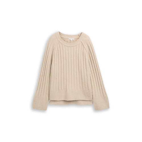 TOM TAILOR Damen Bouclé Strickpullover mit Wollanteil, beige, Meliert, Gr. XXXL