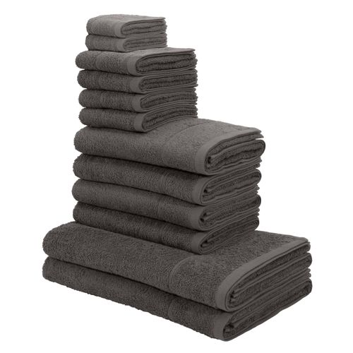 Handtuch Set MY HOME "Sanremo, Duschtücher, Handtücher, Gästetücher, Seiftücher", grau (anthrazit), 12, Frottier, Obermaterial: 100% Baumwolle, Handtuch-Sets, Handtücher mit Bordüre, einfarbiges Handtuch-Set aus 100% Baumwolle