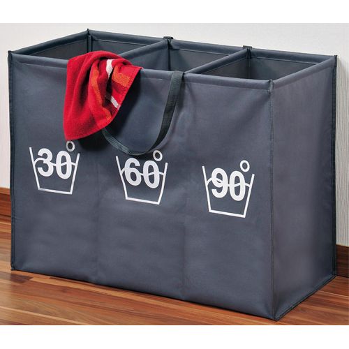 Wäschesortierer KESPER, grau, B:75cm H:60cm T:35cm, Polyester, Wäschesammler, Wäschesortierer, mit beidseitigem Aufdruck