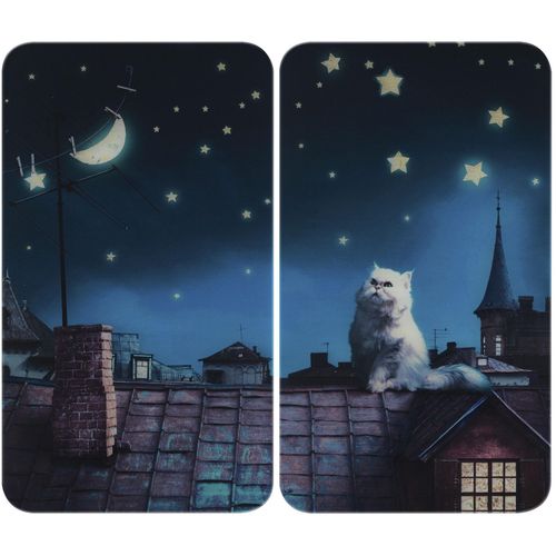 Herd-Abdeckplatte WENKO "Universal Modell Moon Cat", schwarz, B:30cm H:5,5cm L:52cm, Glas, Herdabdeckplatten, Herdabdeckung für alle Herdarten, kratzfest, mit rutschfesten Füßen