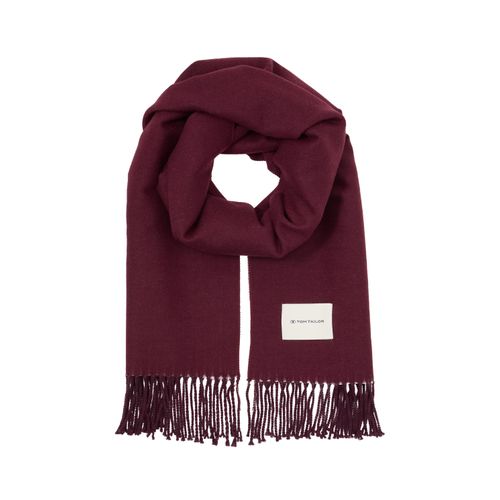 Schal TOM TAILOR, Damen, bordeaux rot, Web, Materialmix, unifarben, Modetücher, mit Fransen