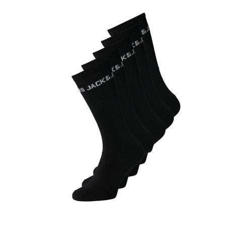 Tennissocken JACK & JONES JUNIOR "JACBASIC LOGO TENNISSOCK 5 PACK NOOS JNR", Kinder, Gr. 33-37, schwarz, Baumwollmischung, unifarben mit Farbeinsatz, Socken