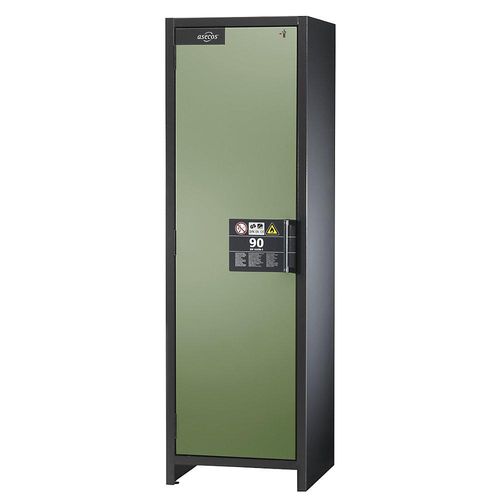 asecos Feuerbeständiger Industrie-Gefahrstoffschrank Typ 90, HxBxT 1955 x 600 x 615 mm, 1-türig, resedagrün