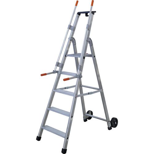 Mobile Lager- und Regalleiter, mit 2 Handläufen und Rollen, 5 Stufen inkl. Plattform kaiserkraft