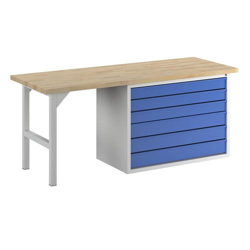 Werkbank, Baukastensystem, 6 große Schubladen, Breite 2000 mm, blau kaiserkraft