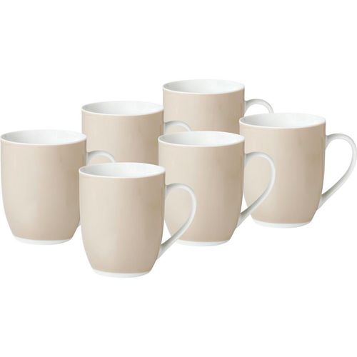 Van Well Kaffeebecherset Vario , Weiß, Taupe , Keramik , 6-teilig , 300 ml , 11x10x8 cm , Kaffee & Tee, Tassen, Kaffeetassen-Sets