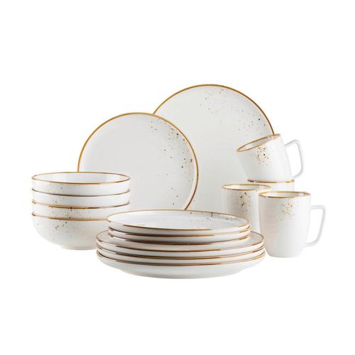 Mäser Kombiservice , Braun, Weiß , Keramik , 16-teilig , 360 ml , Essen & Trinken, Geschirr, Geschirr-Sets, Kombiservice