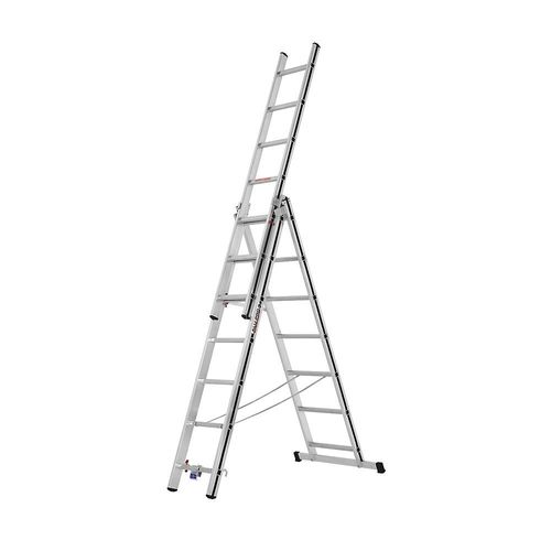 HYMER Alu-Mehrzweckleiter, Einsteigermodell, 3 x 7 Sprossen, max. Arbeitshöhe 5,10 m